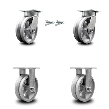 Service Caster 6 Inch Kingpinless V Groove Semi Steel Wheel Caster Swivel Locks 2 Rigid, 2PK SCC-KP30S620-VGR-BSL-2-R-2